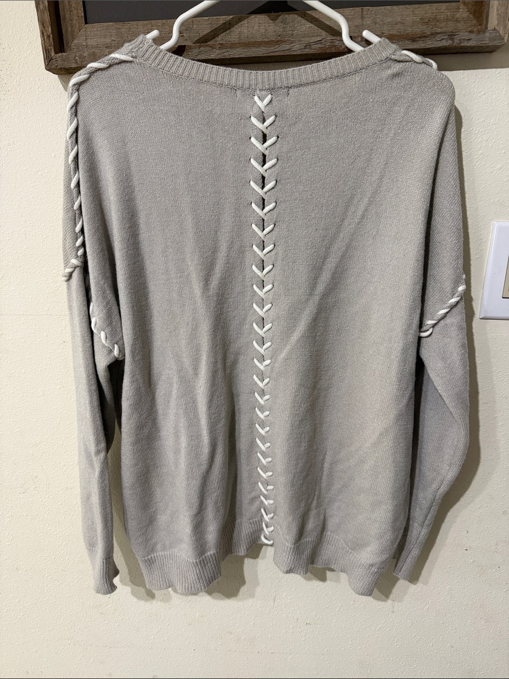 Romeo & Juliet Couture Beige Crewneck Sweater with Braided Trim - Picture 5 of 6